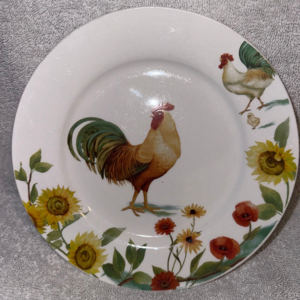 EUC Pfaltzgraff Rooster Meadow Daphne B 7 1/2” Stoneware Salad Plate Set Of 2